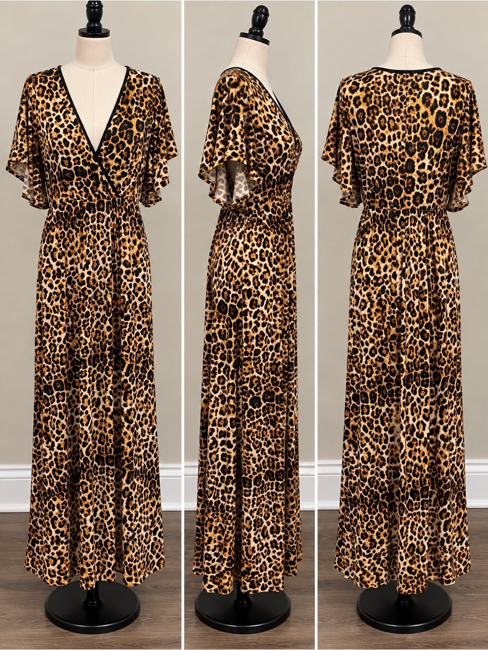 Go Couture Leopard-Print Maxi Wrap Dress in Brown and Black